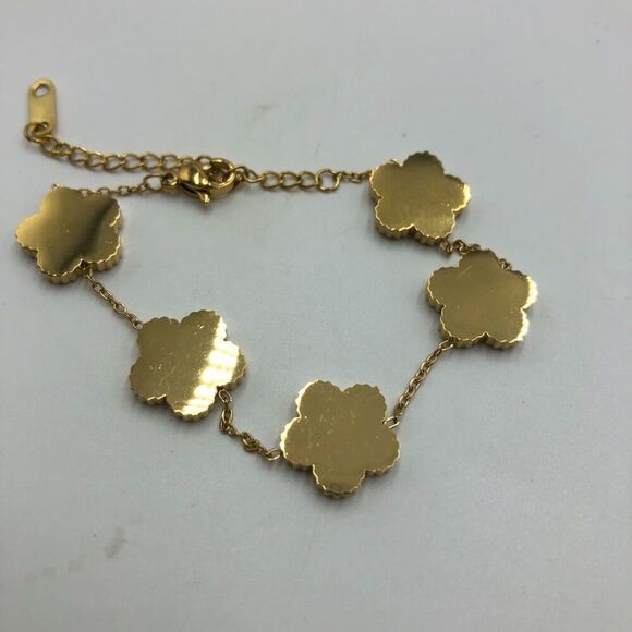 18K Gold Plated Women's Flower Bracelet Hypoallergenic Waterproof Non Tarnish - Picture 7 of 12